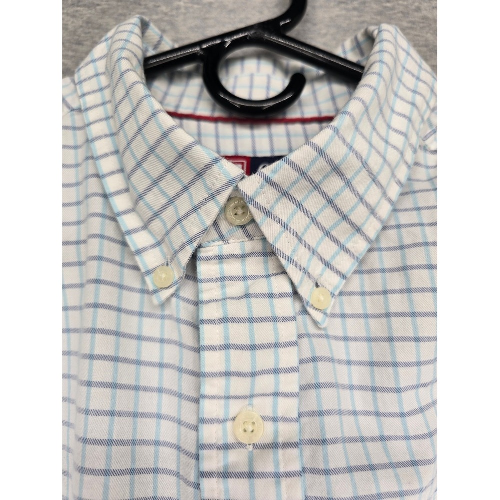 Chaps Mens Blue White Windowpane Check Button Down Shirt Long Sleeve L